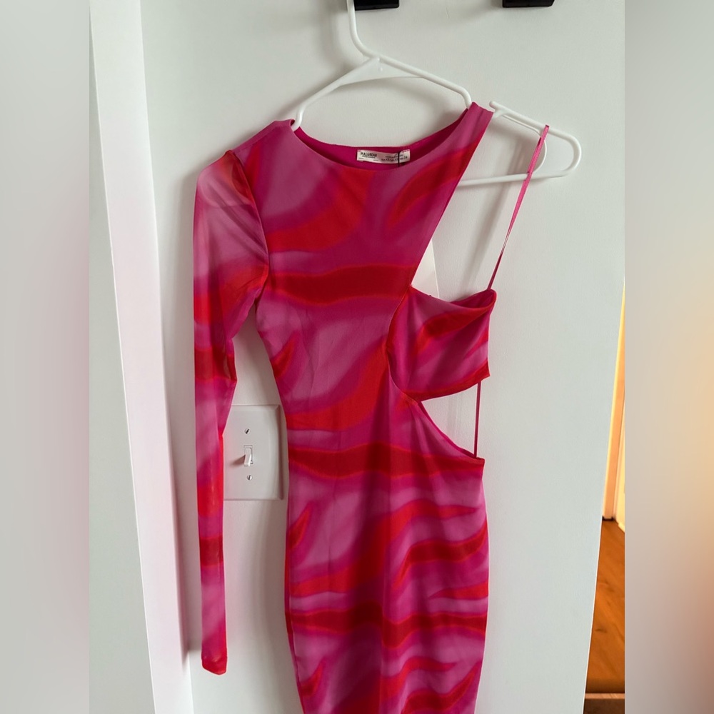 Pull&Bear Vibrant Pink and Red One Shoulder Dress